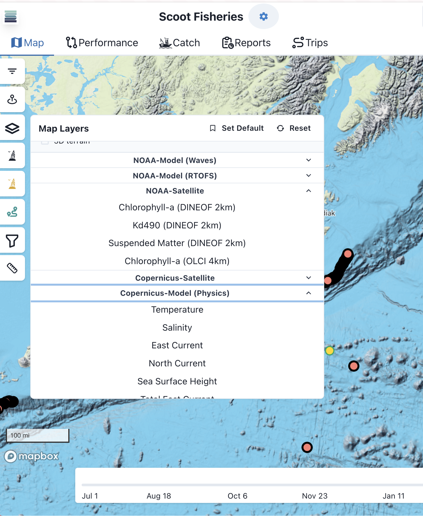 Select different options for map layers