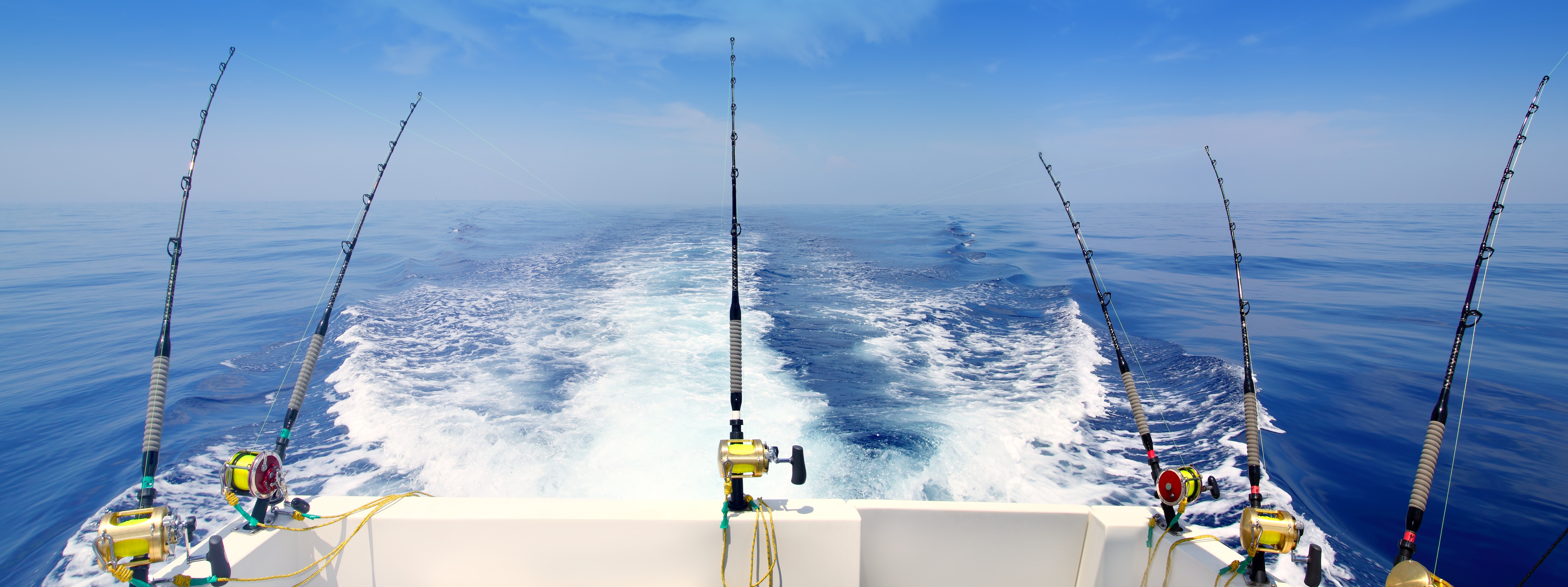 Sport fishing boat trolling at sea